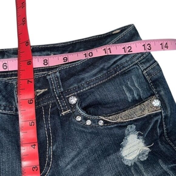 L.A. Idol Womens Distressed Skinny Jeans Size 1 With Rhinestone & Stud Accents - Picture 13 of 14